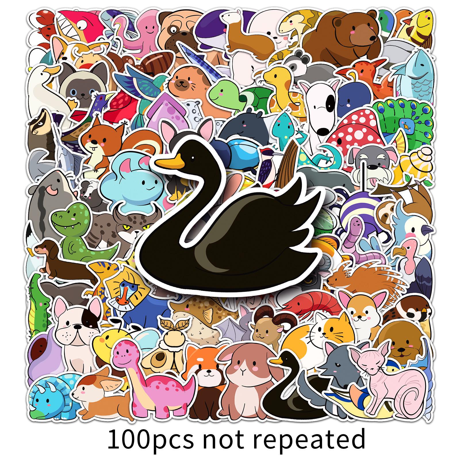100 Cute Cartoon Animal Doodle Stickers for Water Bottles & Phones