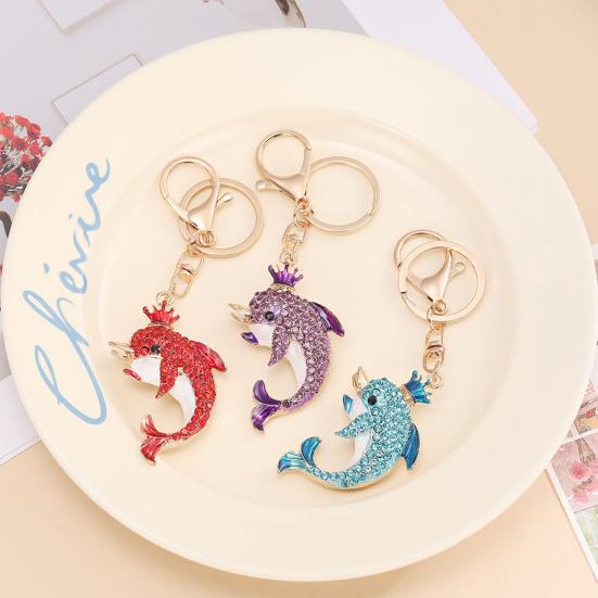 Keychain Pendant Rhinestones Dolphin Inlaid Chain with Shape Key Lobster Clasp Bag
