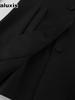 Women's Autumn Chic Elegant Slim Fit Waist Black Blazer Workwear V-Neck Suit Jacket