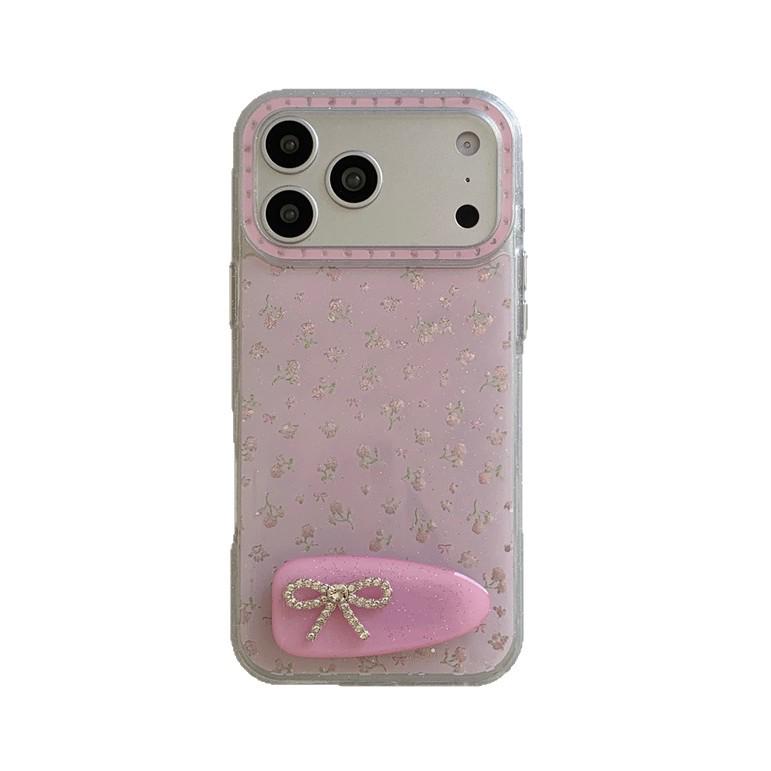 Pink Floral Sequin Bow Phone Case for iPhone 17 Pro Max/16/15/14