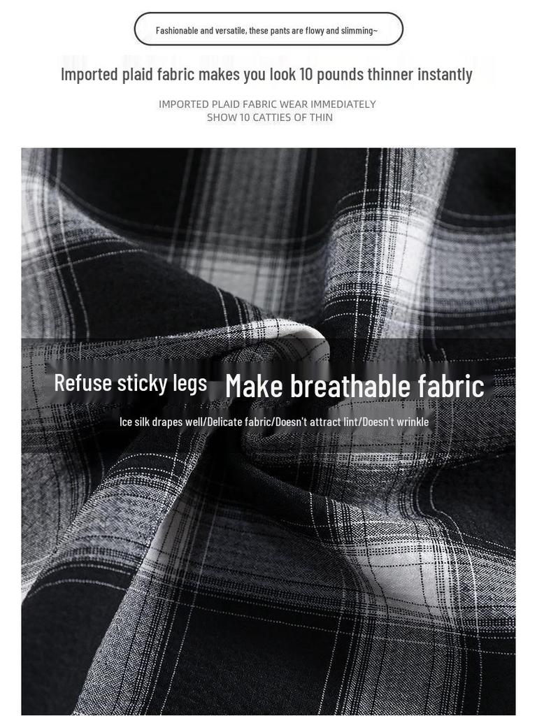 Damen Übergröße Karierte Eisseide Weitbeinige Hose - Schlankmachend, Leicht, Sommer 2025 Freizeit-Hose