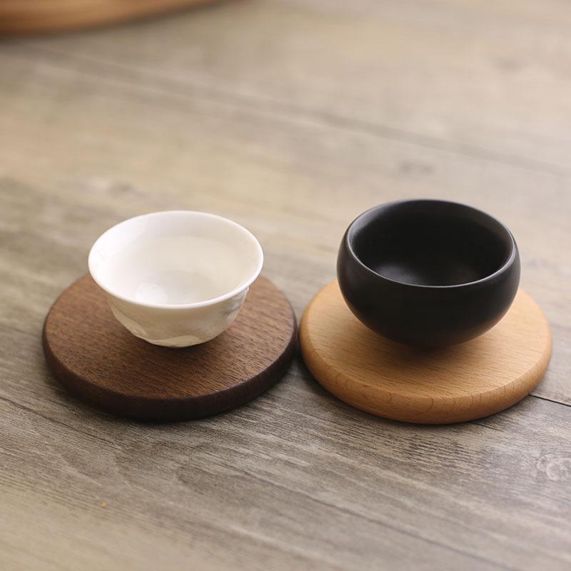 

8.8cm Beech Wood Thicken Coaster Kitchen Heat Resistant Cup Mat Pad Dining Table Decor Round with Groove