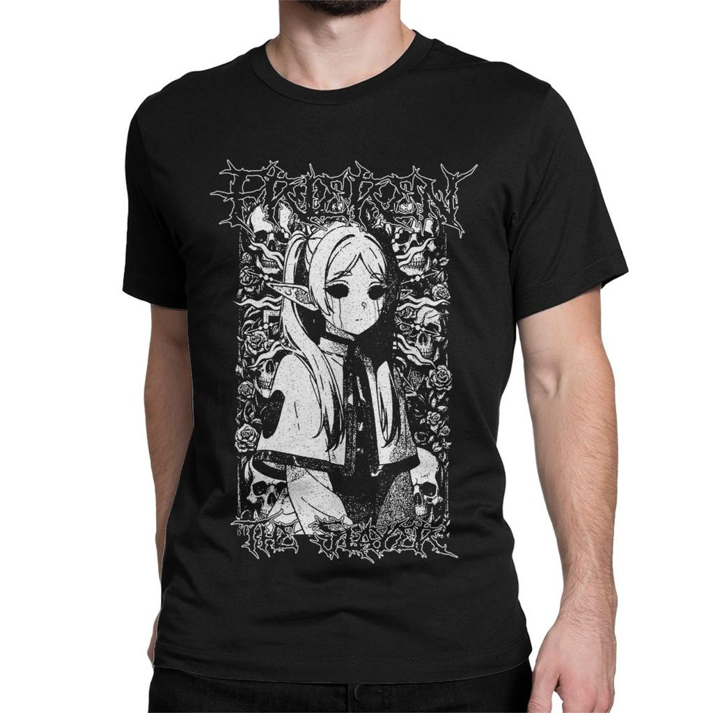 Men's Frieren The Slayer Death Metal T Shirts Pure Cotton Clothing Funny Short Sleeve Round Neck Tees Party T-Shirts
