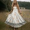 Women’s V Neck Sleeveless Maxi Dress with Adjustable Spaghetti Straps and Floral Print for Summer Beach Wear