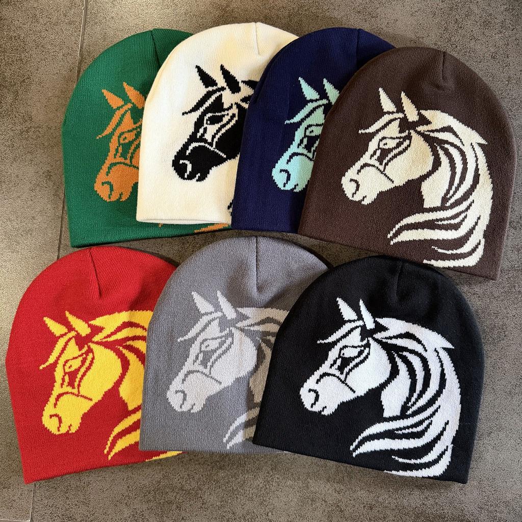 Pony Pattern Wool Beanie With Warmth And Foldable Design For Autumn Winter Fashion