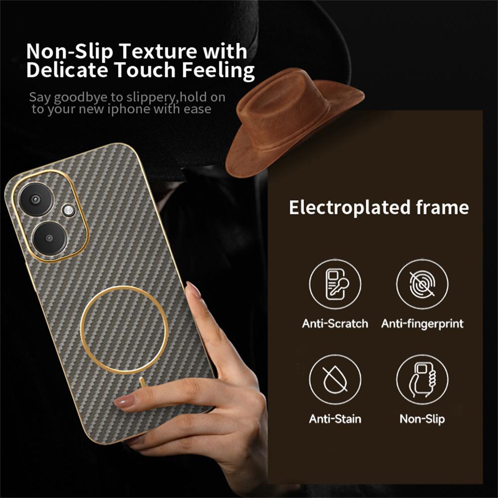 Phone Case For Xiaomi Redmi 13C 5G/13R 5G/Poco M6 5G Carbon Fiber Textured Electroplated TPU Back Cover