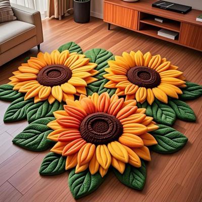 Sonnenblumen Fußmatte Rutschfest Wohnzimmerteppich Bauernhaus Bereichsteppich Dekorative Blumenteppich für Schlafzimmer Spielzimmer Badezimmer