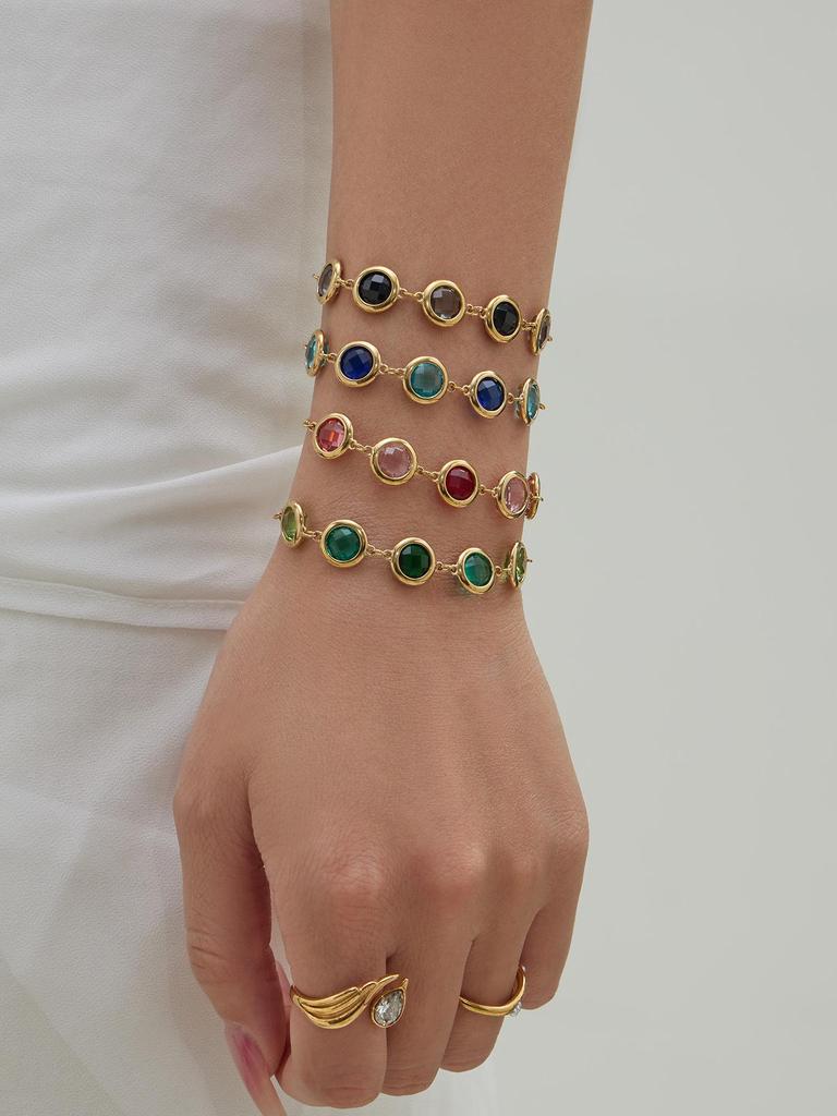 Round Faceted Glass Stone Jewelry Set - Necklace, Earrings, Bracelet - European American Fashion Design