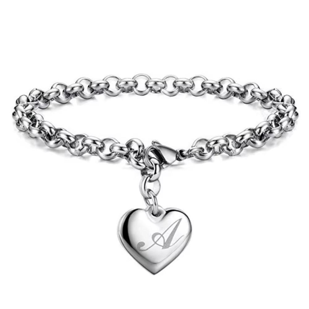 Copper Fine 26 Letter women men chain Bracelet Charm Heart Cute wedding Personality Jewelry lady gift party 20cm