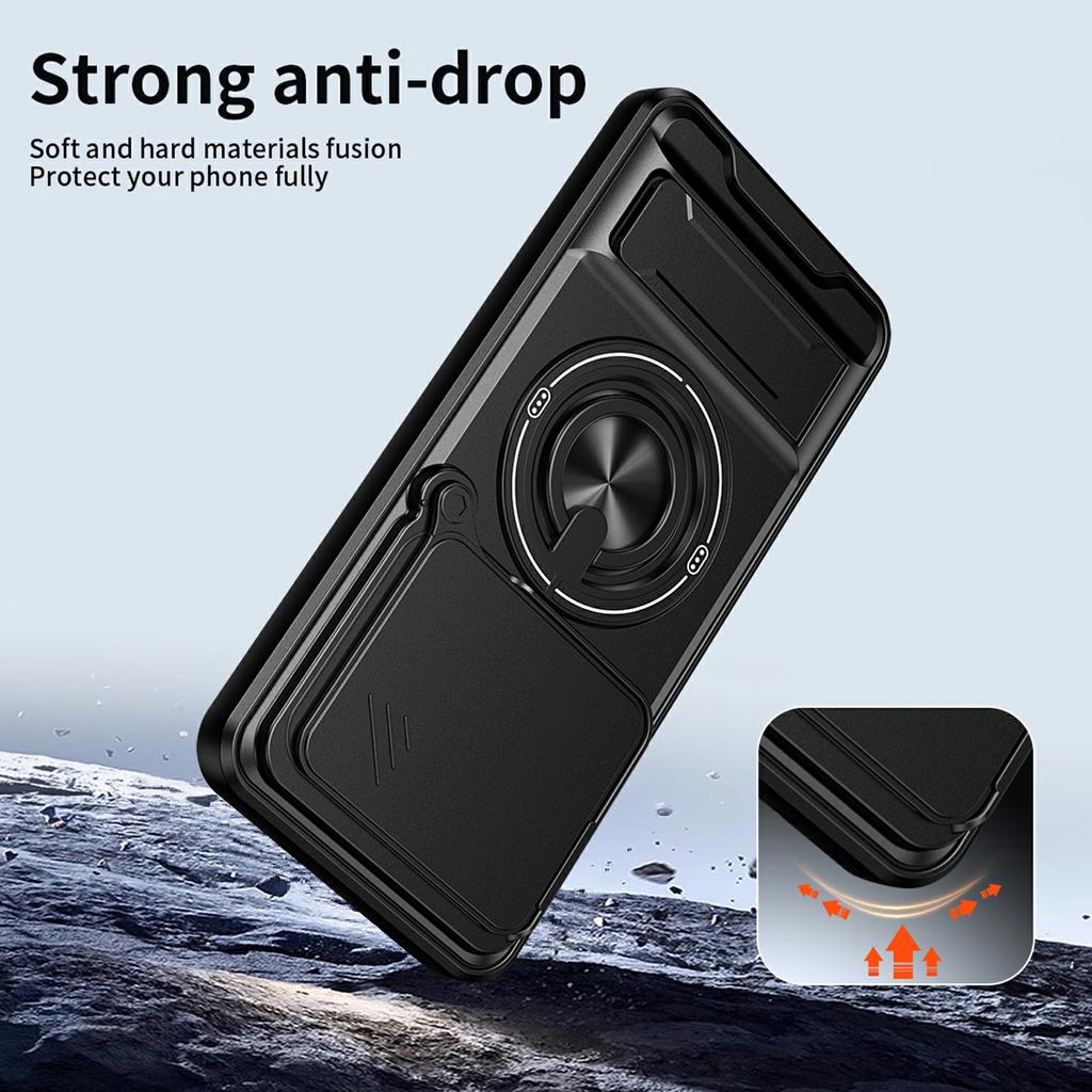 For Honor 400 Pro 5G (Global) Magnetic Case Ring Holder Foldable Kickstand TPU PC Phone Cover with Camera Lens Slider