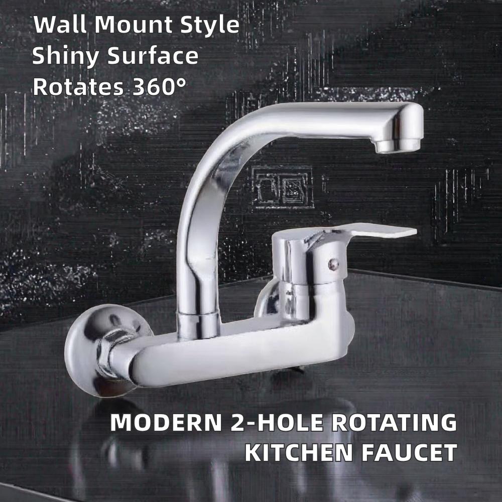 Modern Single Handle Wall-Mounted Kitchen 360 Degree Rotation Zinc Alloy Polished Mixer Tap Ceramic Valve Core Single Hole