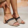 High Heels Square Head Flying Woven Cool Slippers 6.5 Cm New Thick Heel Slippers Size 43