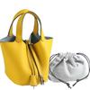 Leichter Luxus Echte Rindsleder Korb-Stil Eimer Tasche Neu für Damen Silberfarbener Schlossverschluss Oberer Griff Handtasche, KEIN LOGO
