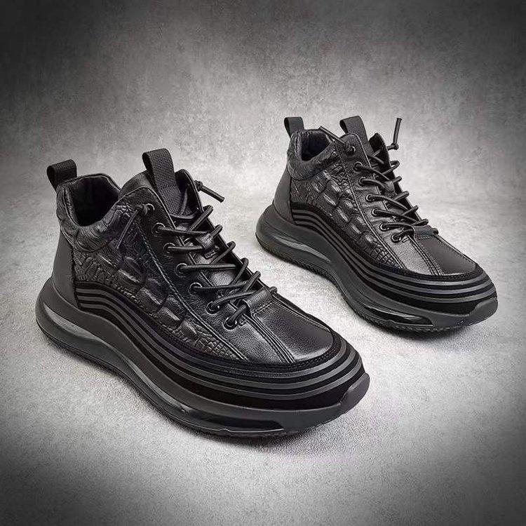 Men's Shoes Spring and Summer New Men's Casual Single Shoes Large Size Wedge Heel Elastic Belt Lace-up Single Shoes