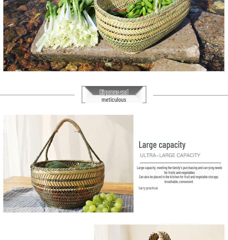 Bamboo Weave Vegetable Shopping Basket - Handmade, Handheld Kitchen Storage