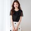 Srcr Women's 19 Momme Silk Lace Patchwork Short-Sleeve Top