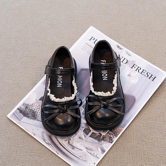

Princess Leather Shoes for Girls, with Butterfly Knot, Lace Plates, Mary Jane, Fashionable Performance Shoes for Kids, Size 23-3 36