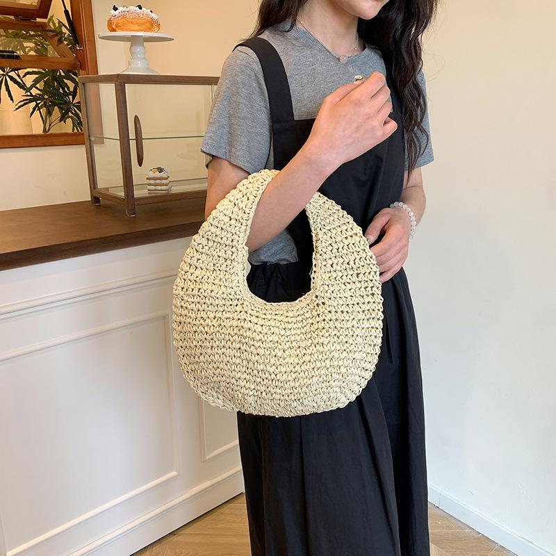 Fashion Women Solid Color Straw Bag Tote Woven Handbag Seaside Vacation Beach Bags for Summer Beach Party 2025 New