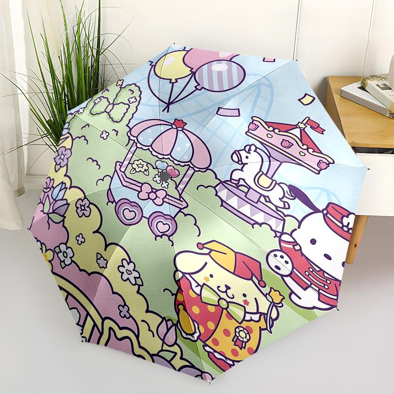 

Hello Kitty, Pompompurin Automatic Open/Close Umbrella-Cute Umbrella with Cute Design, Portable 3-Fold Compact Umbrella for Men & Women, Hal