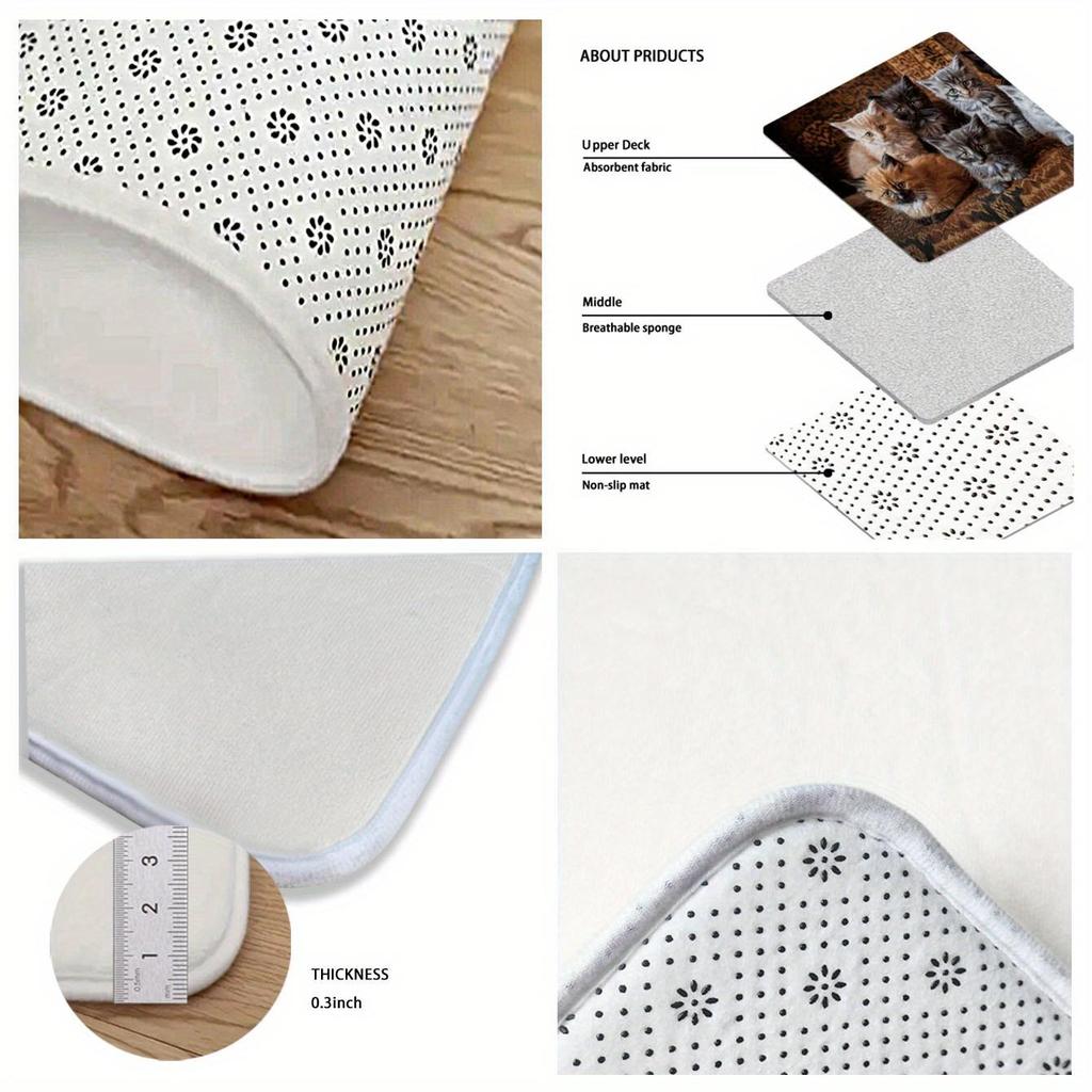 Non-Slip Waterproof Kitchen Mat with Kitten Print - Thick Cushioned Anti-Fatigue Comfort, Heavy Duty, 60cm X 180cm