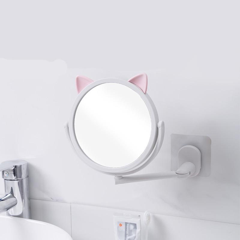 Cartoon Cat Ear Suction Cup Rotatable Makeup Mirror - High-Definition Bathroom Vanity Mirror