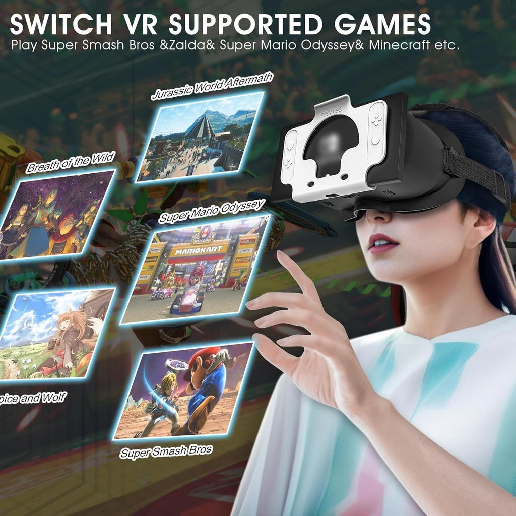 MVPTGRS VR Headset for Original Nintendo Switch & Switch OLED Model Upgraded, Virtual Reality Glasses with Adjustable HD Lenses and Comfortable Head