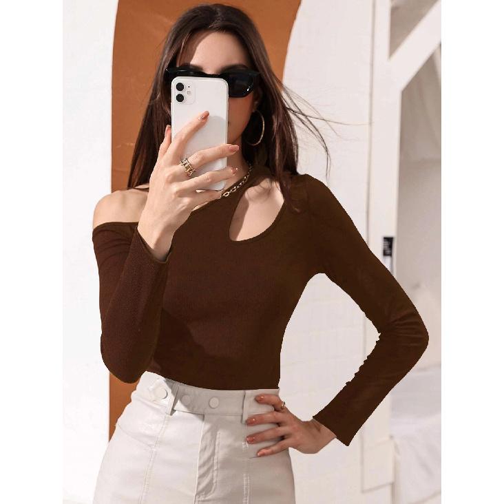 Autumn And Winter New Stock Sexy Hollow Waist Casual Long Sleeved Women'S T-Shirt Top