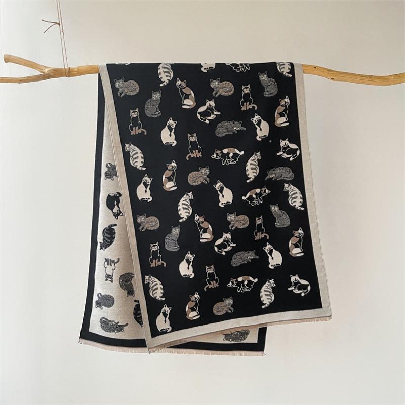 

Winter thick warm scarf new cute sweet kitten imitation cashmere scarf shawl advanced sense 185x65cm чёрный