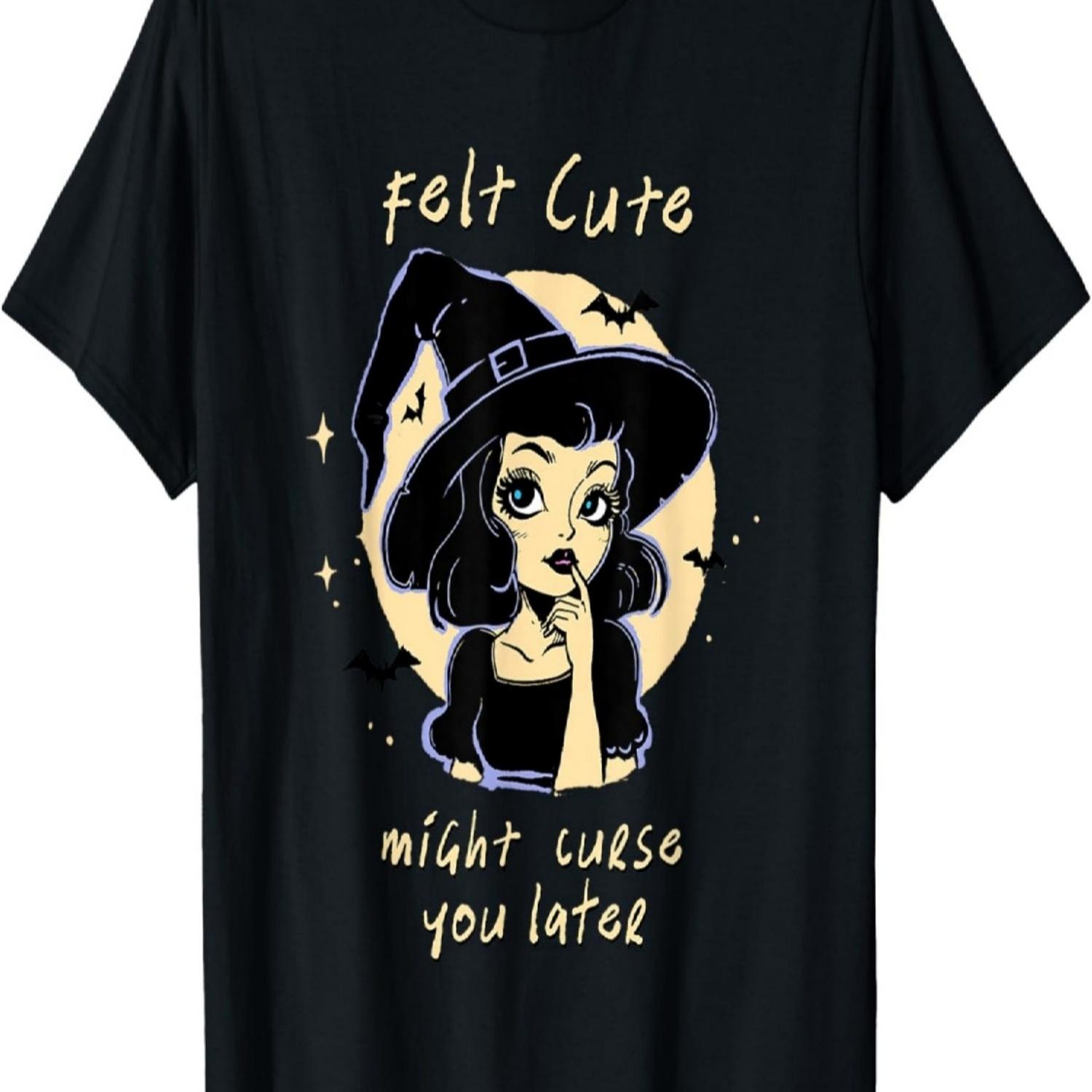 

Cute Witch with Bats _Felt Cute, Might Curse You Later_ T-Shirt S чёрный