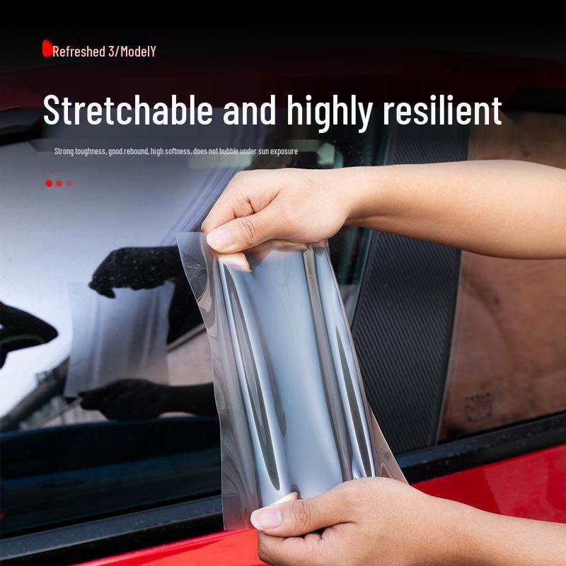 Tesla Model 3/Y TPU Anti-Mud Smoked Film: Headlight, Taillight, Center Pillar, Door Handle Protection.
