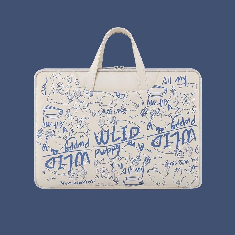 Cute Cartoon Bear Print Laptop Handbag Waterproof PU Shockproof Notebook Carrying Bag For Macbook Huawei Xiaomi 13-16 Inch