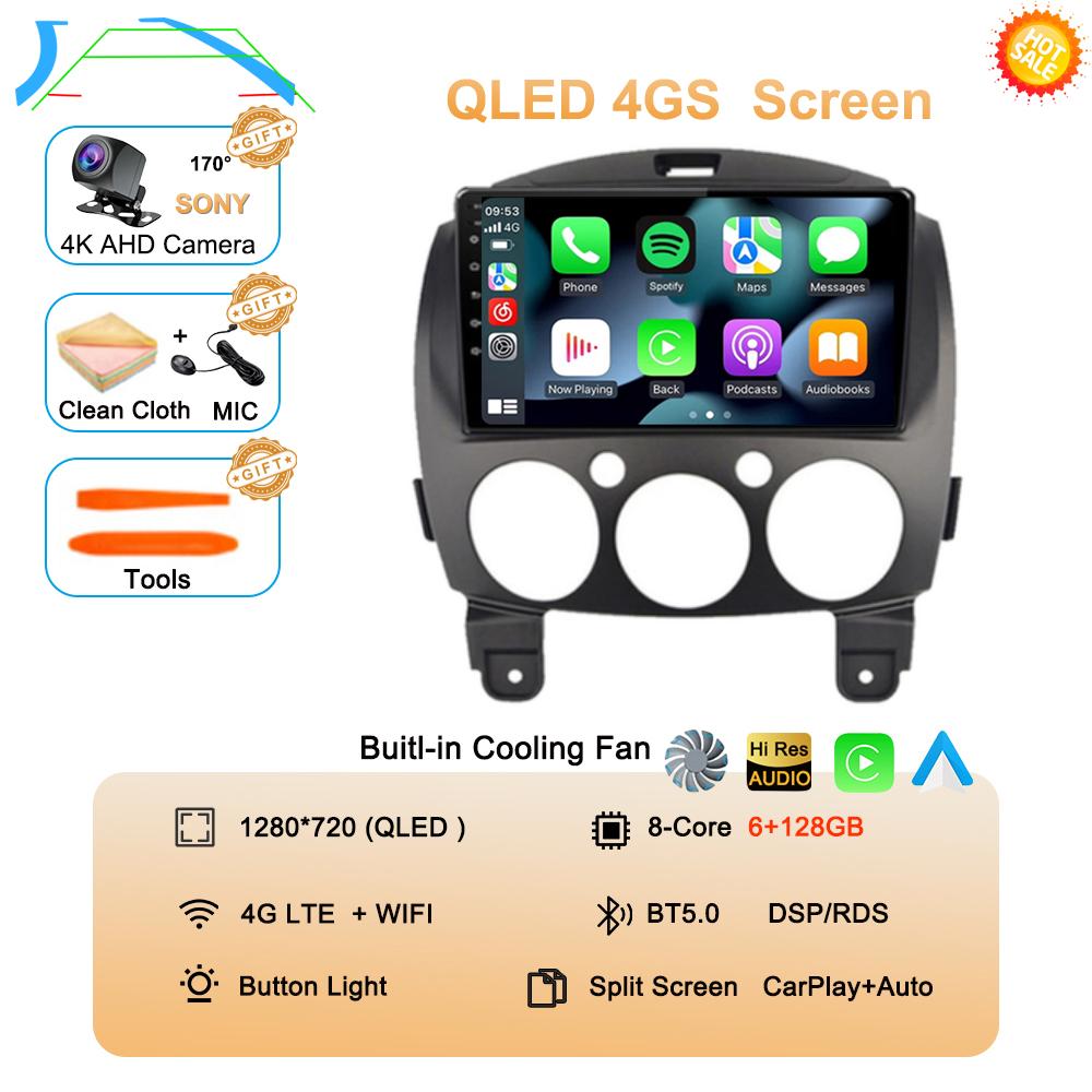 Android 14 Car Radio Multimedia Player For MAZDA 2 Mazda2 2007 2008 2009 2010 2011 2012 2013 2014 GPS Navi 2 Din Autoradio QLED