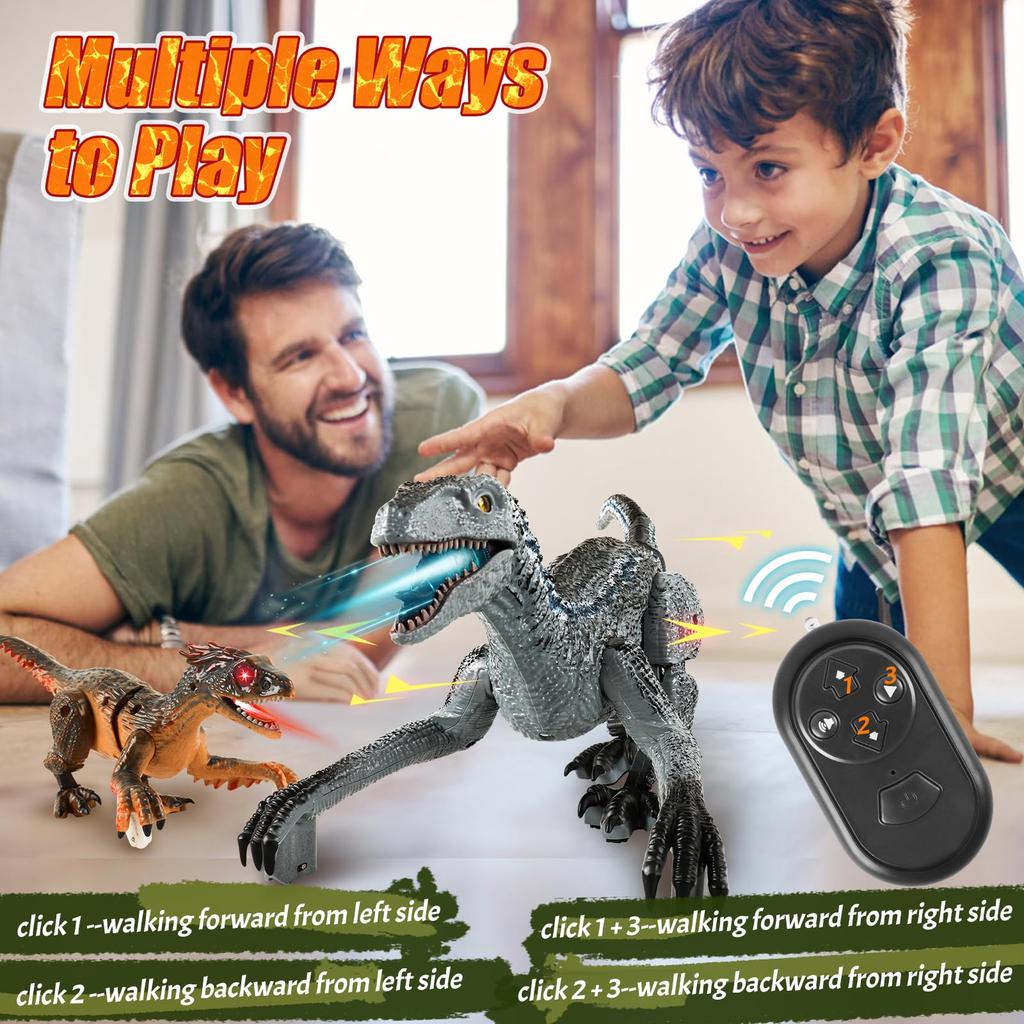 Remote Control Dinosaur Toy 2.4G Electronic Walking Velociraptor with Light Sound Simulation Dinosaur Robot Model Boy Kid Toy