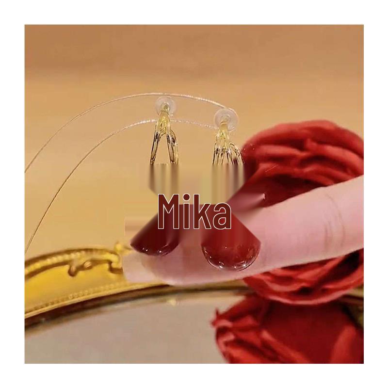 Burgundy Bowknot Pearl Earrings: High-End Dangle Studs for Women - Luxury Autumn/Winter Niche Design New Year Accessories
