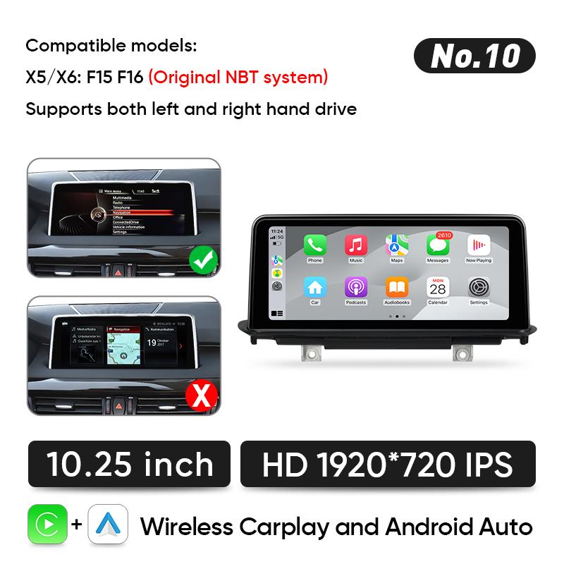 

Автомобильное радио Ainavi для BMW 1 2 3 4 серии X1 X2 X3 X4 X5 X6 E70 E90 F15 F20 F35 F30 NBT Wireless Carplay Android Auto Multimedia