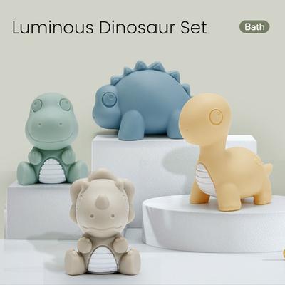 4Pcs Animals LED Light Up Bath Toy Swimming Water Soft Rubber Float Induction Luminous Penguin Dinosaur Fun Glow Non-Slip Easy Grasp Kids Play