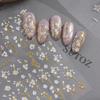 2026 Gold Foil Spring Floral Nail Art Stickers - Small White Flowers & Plant Branches