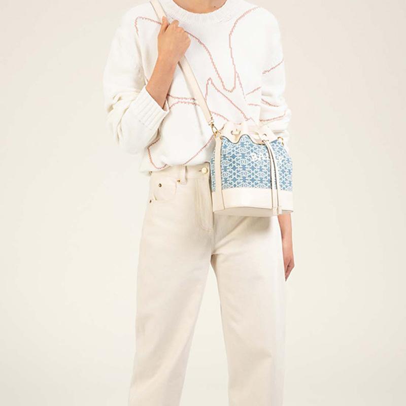 Bally Cleoh Dmn Classic Monogram Print Drawstring Bucket Bag Women Bags Denim-Blue 6300125