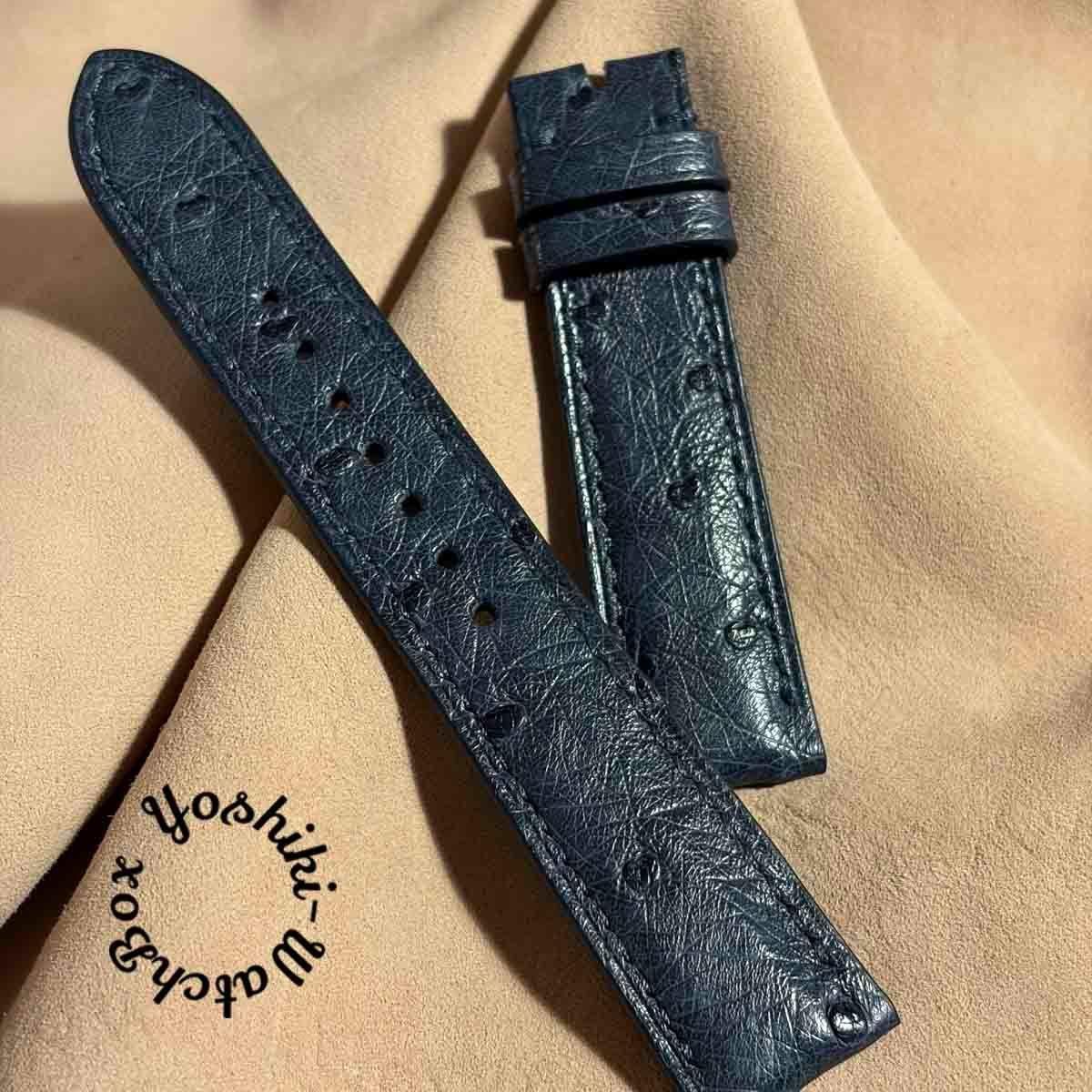 Used ost-458 Ostrich leather watch strap navy (lug width 20mm - buckle width 18mm)