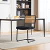 Modern Rattan Dining Chair with Black Metal Frame, Synthetic Cane Back & Chenille Seat Cushion for Kitchen, Living Room, Bedroom-Black