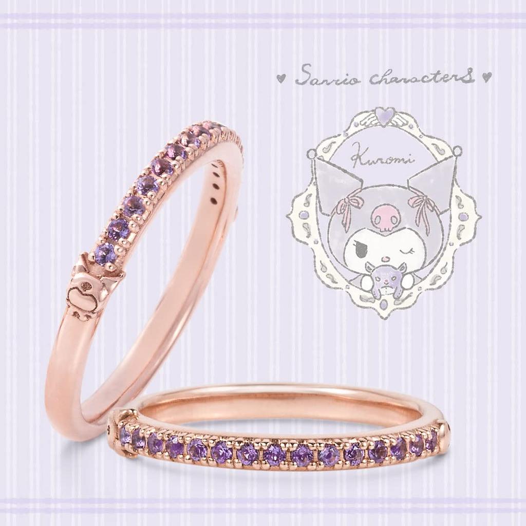 Sanrio Characters Half Eternity Ring Silver Gold Birthday Anniversary Gift U-Treasure (KUROMI) (Pink Coated) Women's (Size 13)