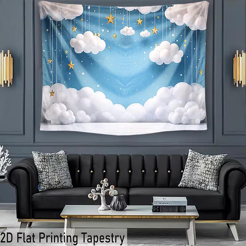 2D Whimsical Starry Cloud Backdrop Children Party Photography Background