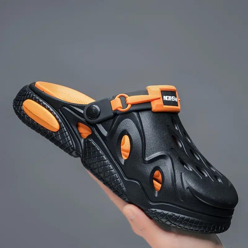 Men's Trendy Color Block Hollow Out Clogs, Comfy Non Slip Durable Soft Sole EVA Slippers For Summer Outdoor Activities