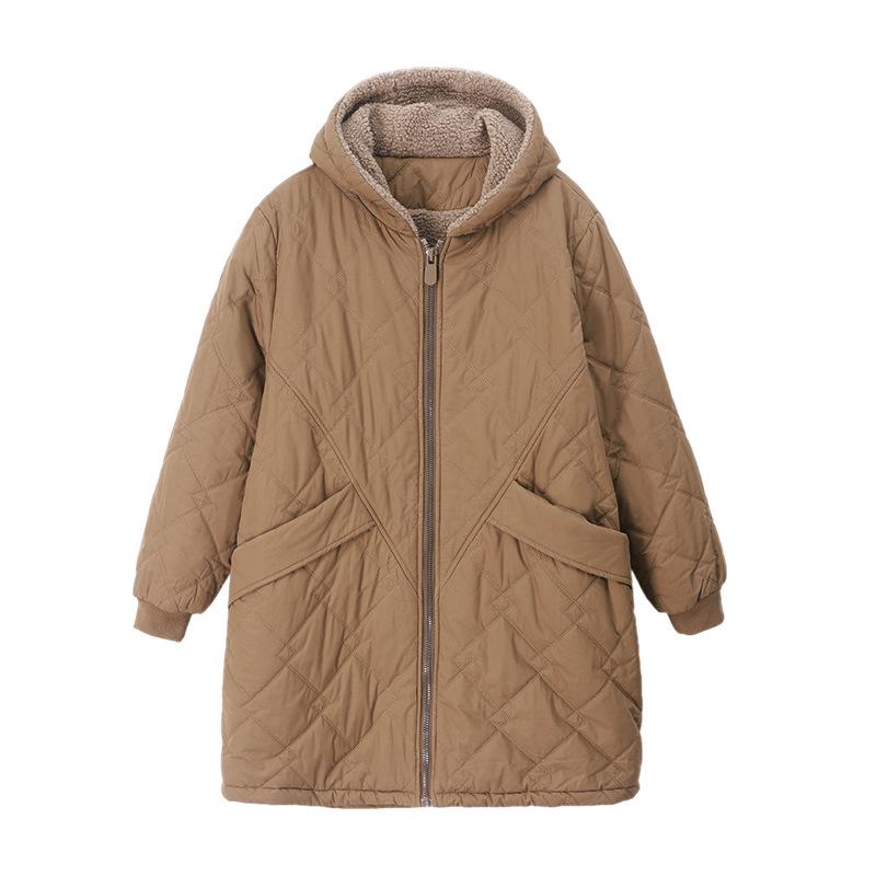 Mid-Length Women's Fleece-Lined Cotton Jacket: 2024 Retro Casual, Loose, Warm, and Thickened Winter Coat.