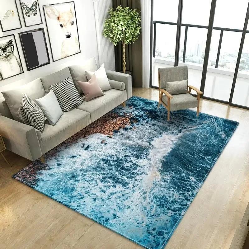 Beach Waves Printed Carpets for Living Room Kids Room Rug Kitchen Mat Floor Carpets Modern Entrance Mat Home Bathroom Rugs INS