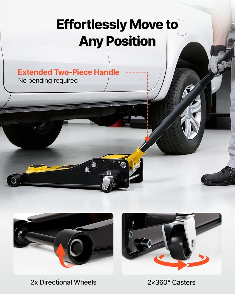 Low Profile Floor Jack, 3 Ton Capacity, Steel Racing Floor Jack with Dual Pistons Quick Lift Pump, Hydraulic Trolley Car Lift for Sports Cars, Sedans,