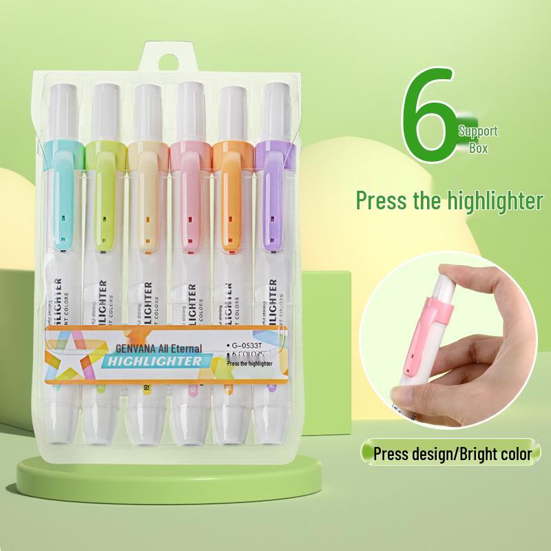 Jin Wànnián Pastel Press-Type Highlighter Pen Set for Students Chisel Tip