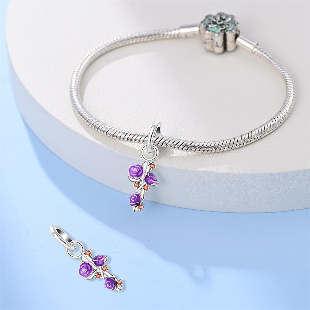 Charms Originali Rame Viola Rosa Ciondolo Perline Adatte Braccialetto Gioielli da Donna Creazione Fai da Te Regalo