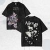 Alice Madness Returns Ausgebleichtes T-Shirt Persönlichkeitskleidung Geeignet für Alle Jahreszeiten Übergröße Unisex Streetwear Hohe Qualität Weich