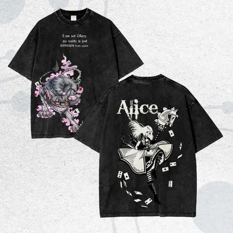 Alice Madness Returns Ausgebleichtes T-Shirt Persönlichkeitskleidung Geeignet für Alle Jahreszeiten Übergröße Unisex Streetwear Hohe Qualität Weich